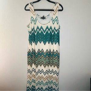 SIGNATURE ROBBIE BEE - Zigzag Design Aqua Blue & White Lined Croché Like Sz XL